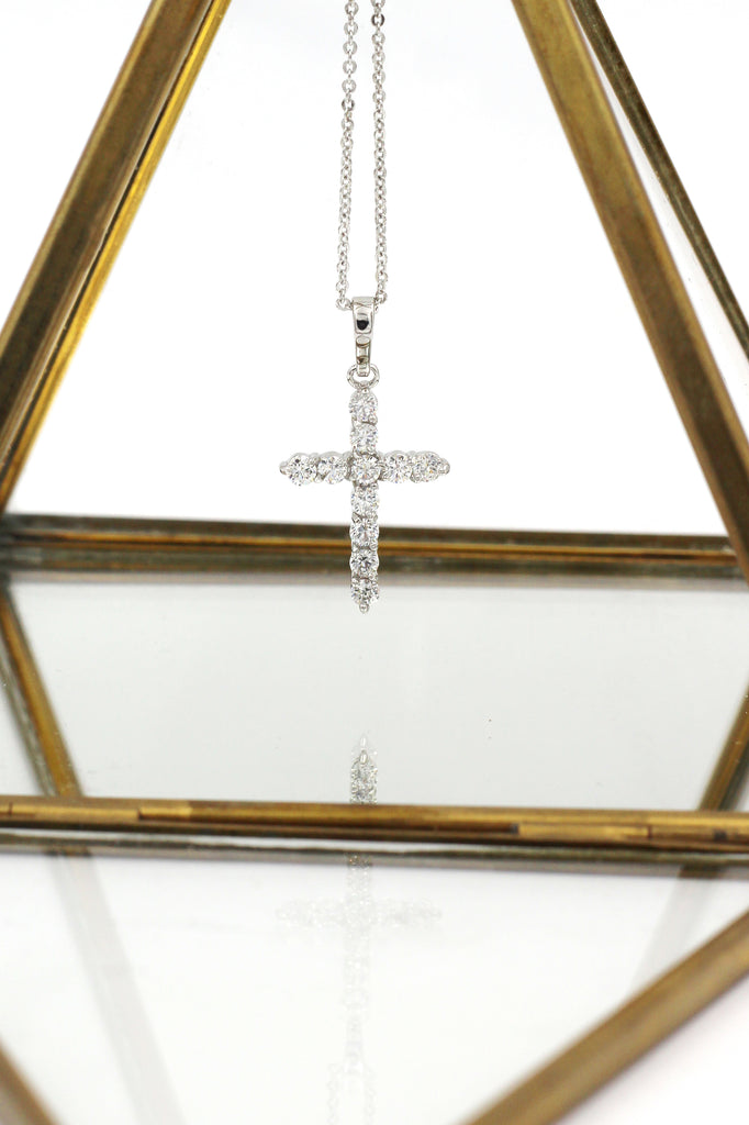 Wild silver crystal cross earrings necklace set