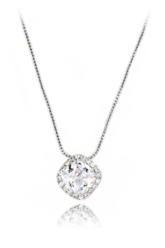 silver square crystal necklace ring set