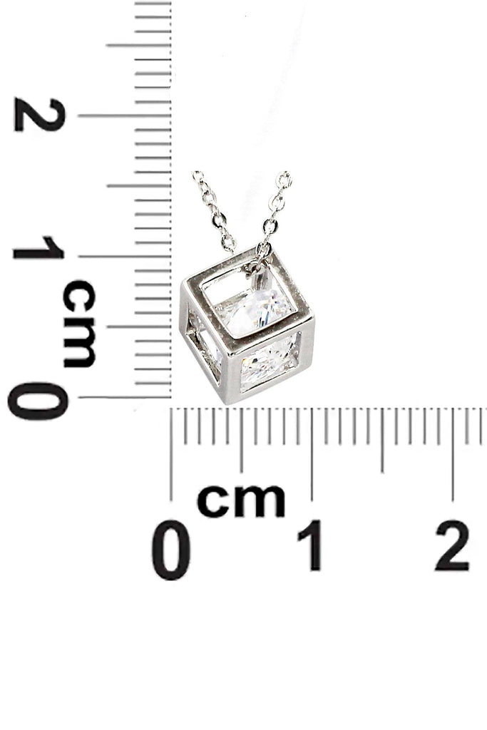 cube crystal silver necklace