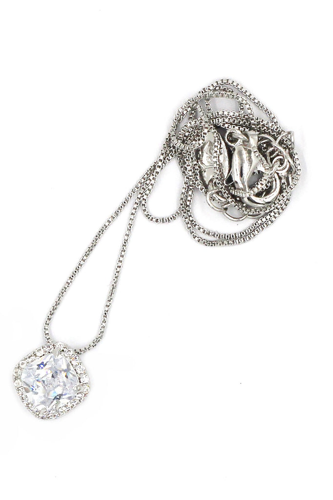 silver square crystal necklace ring set