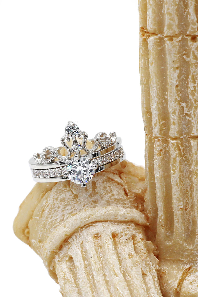 noble crystal crown silver ring