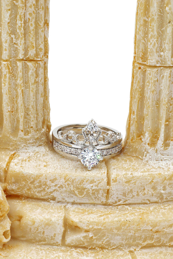 noble crystal crown silver ring