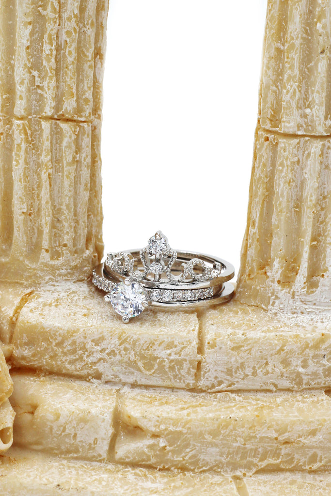 noble crystal crown silver ring