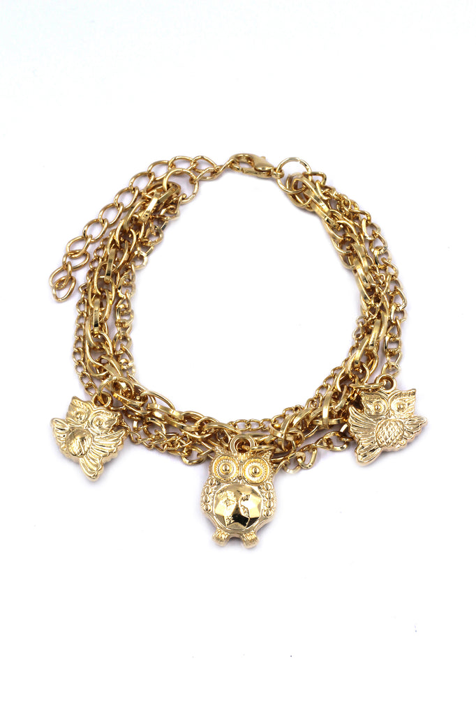 Fashion gold owl earrings bracelet set