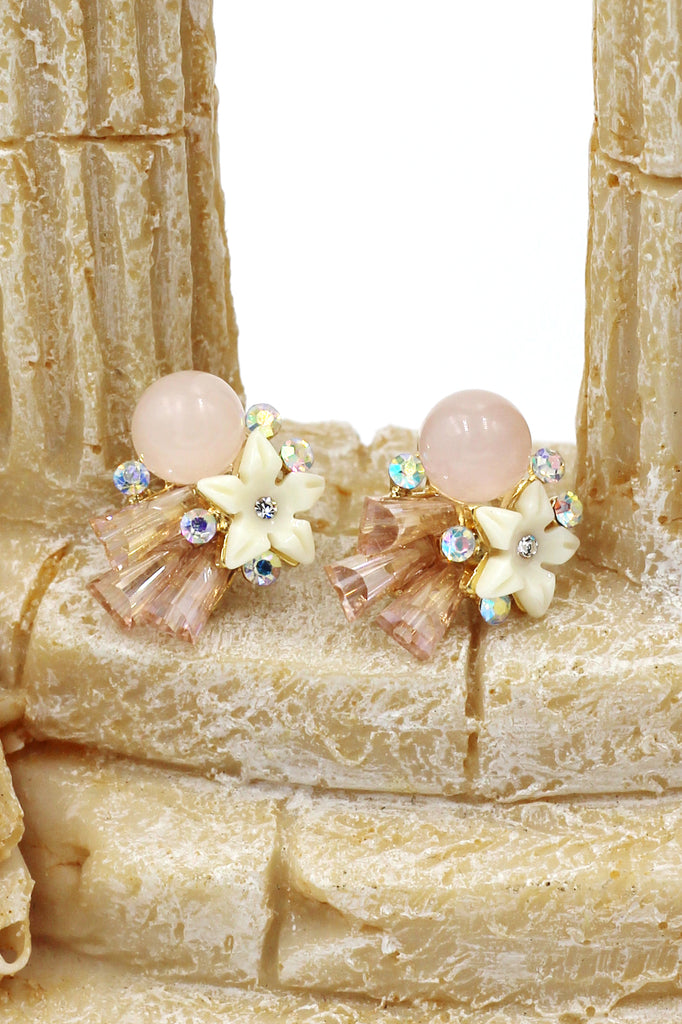 sweet crystal ball shell flowers earrings