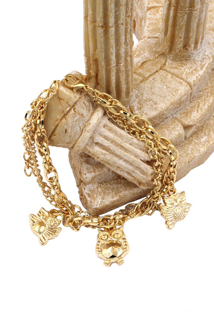 Fashion gold owl earrings bracelet set