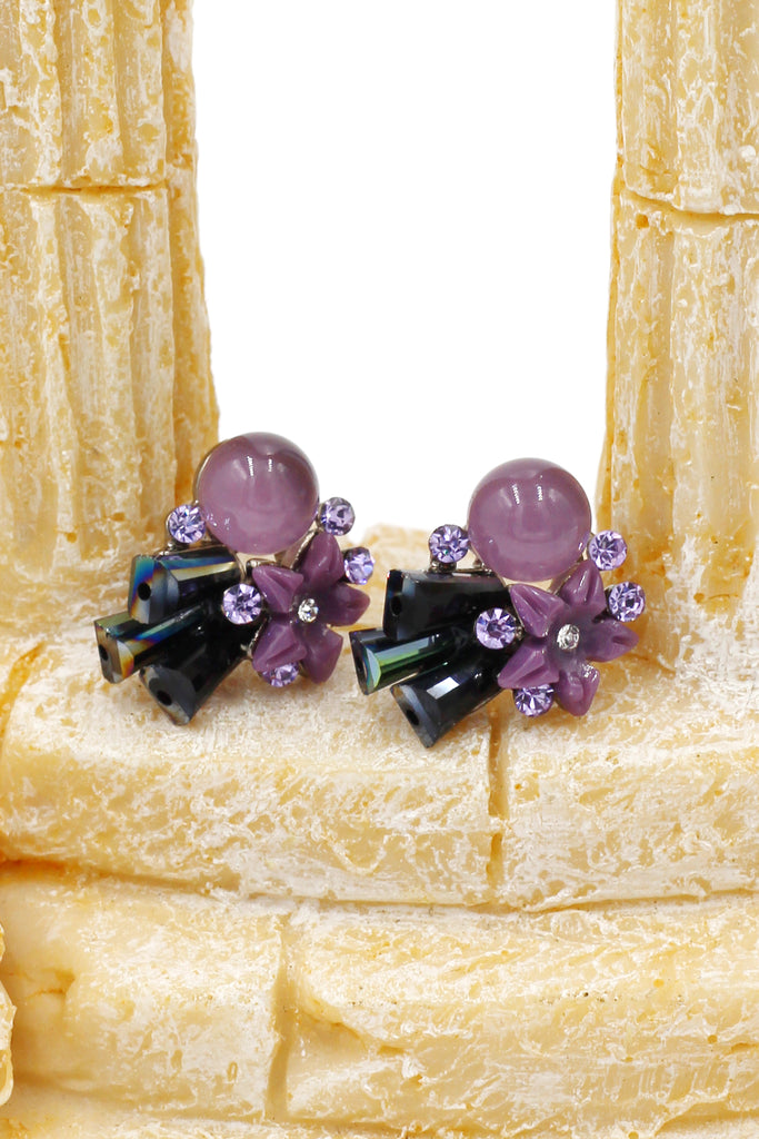 sweet crystal ball shell flowers earrings