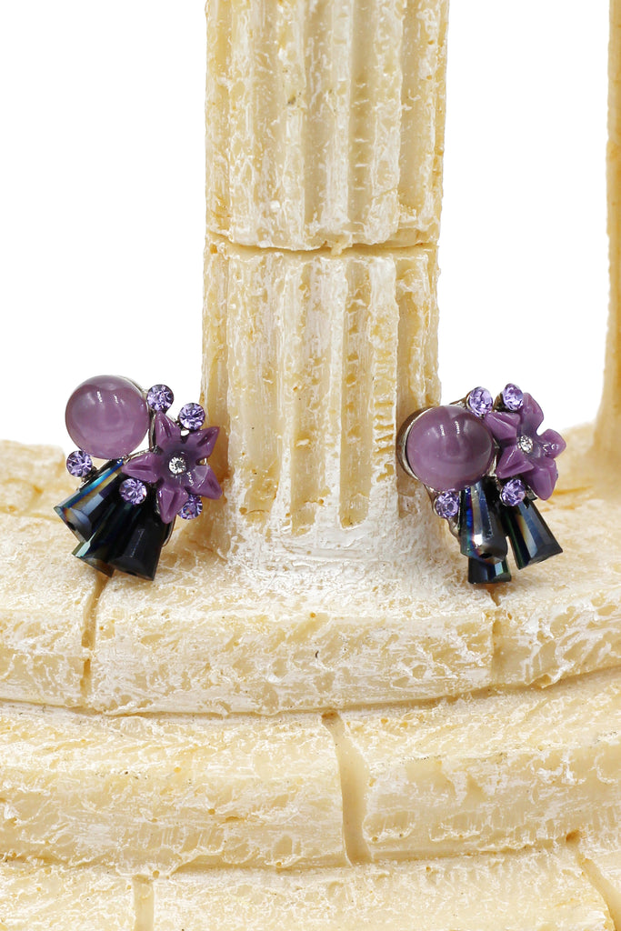 sweet crystal ball shell flowers earrings