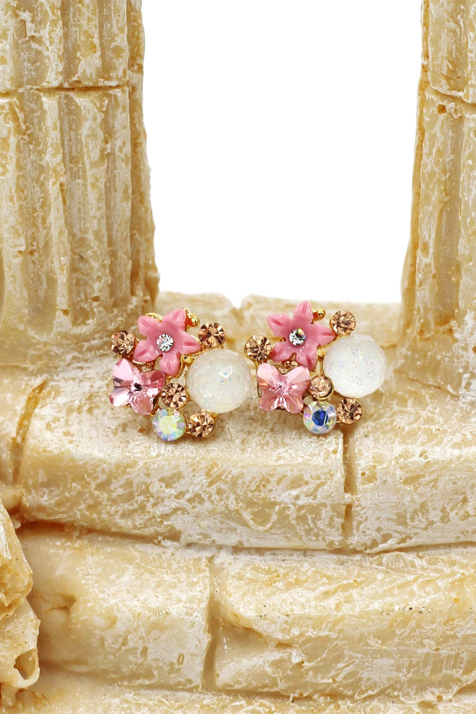 cute pink crystal earrings necklace set
