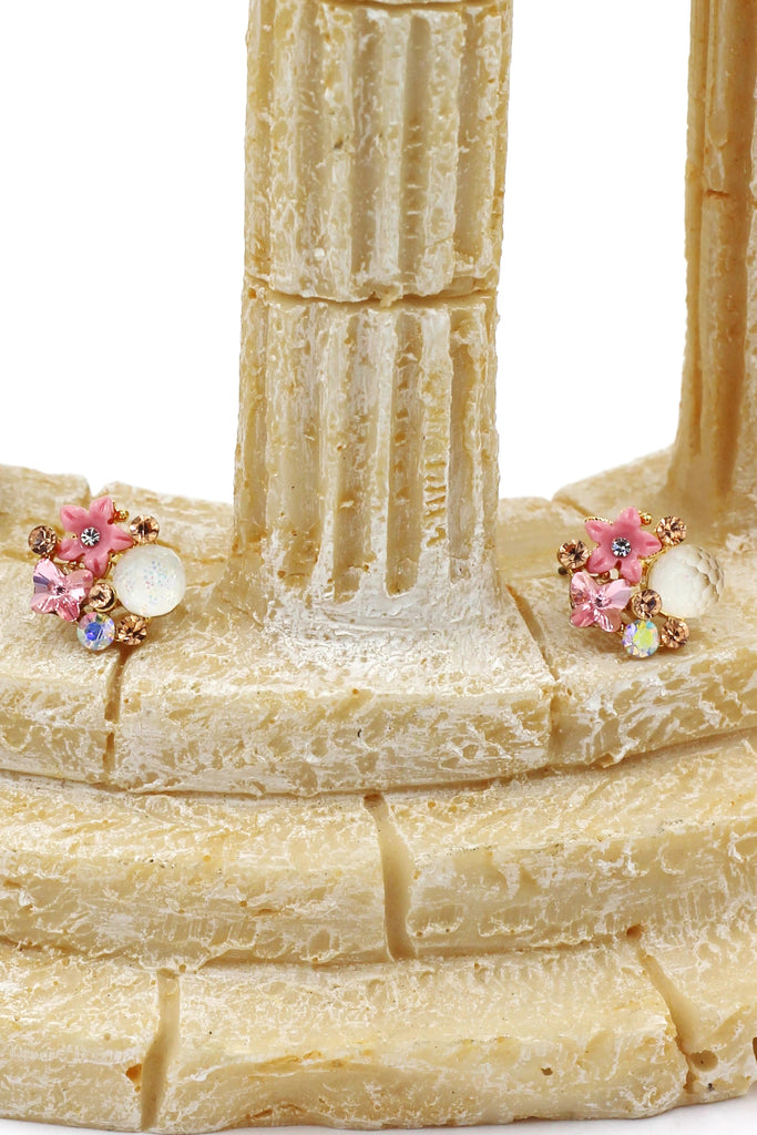 cute pink crystal earrings necklace set