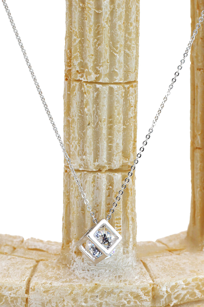 cube crystal silver necklace