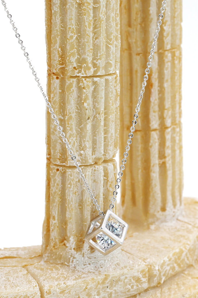 cube crystal silver necklace