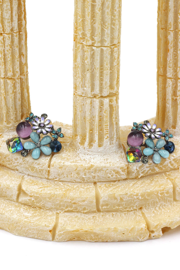 noble blue crystal flower necklace earring set
