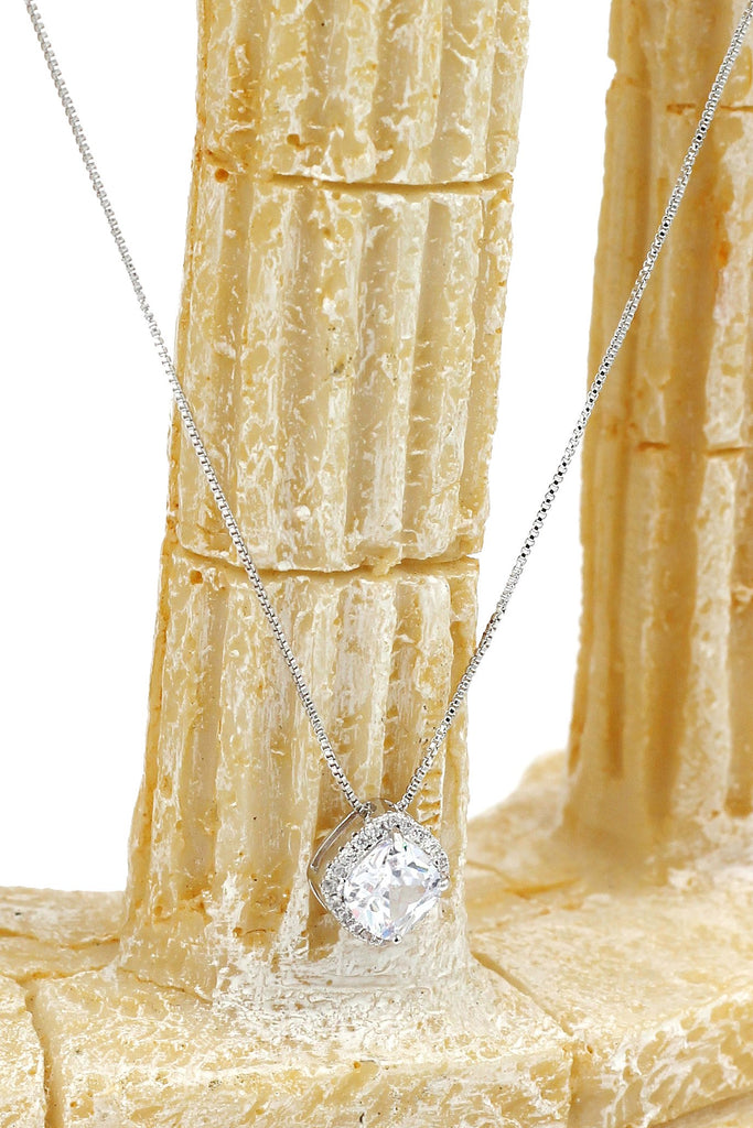 silver square necklace earrings set