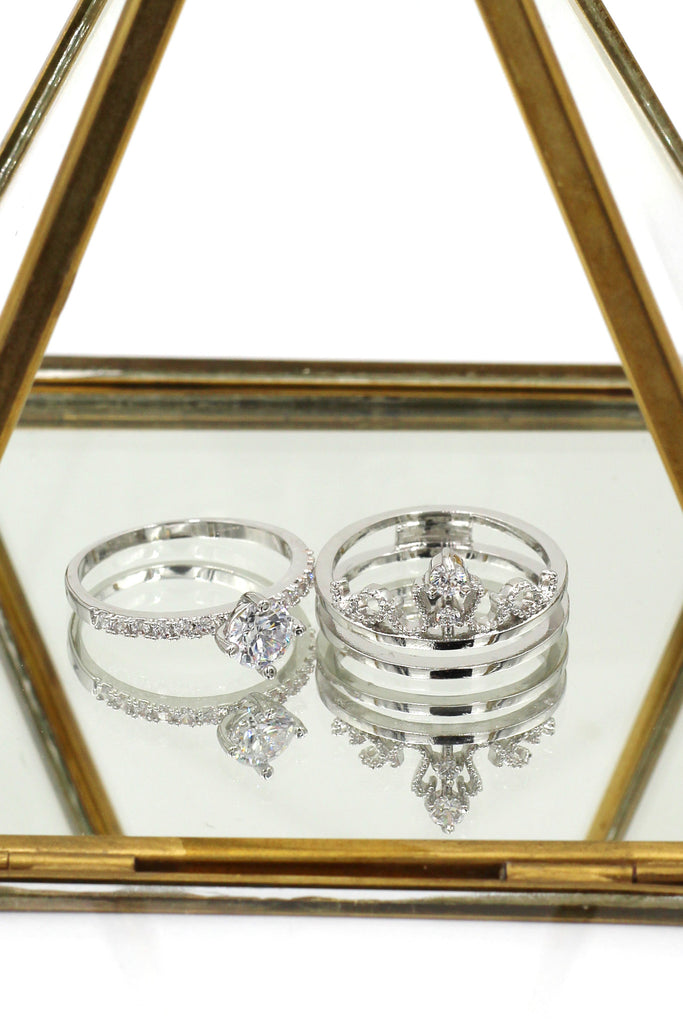 noble crystal crown silver ring