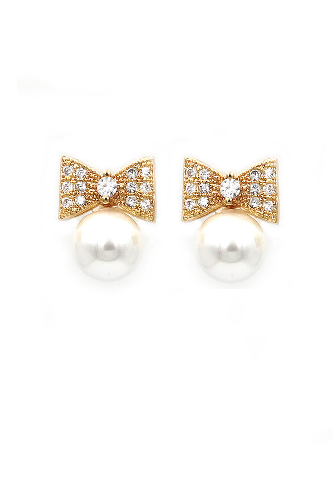 delicate bow pearl crystal ring earrings set