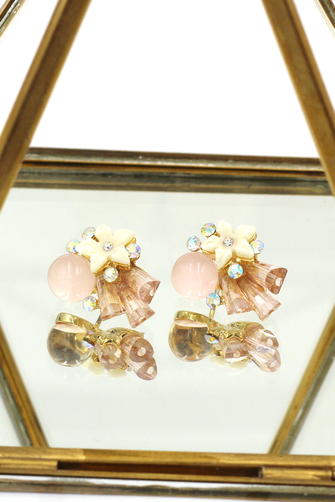 sweet crystal ball shell flowers earrings