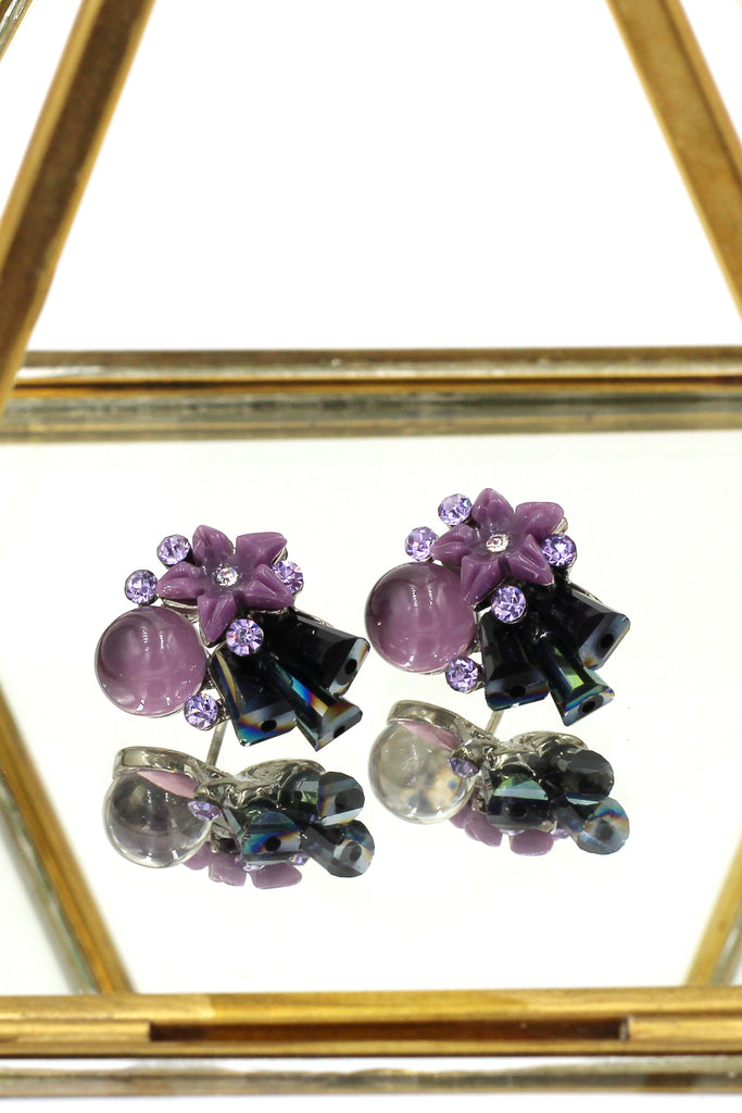 sweet crystal ball shell flowers earrings