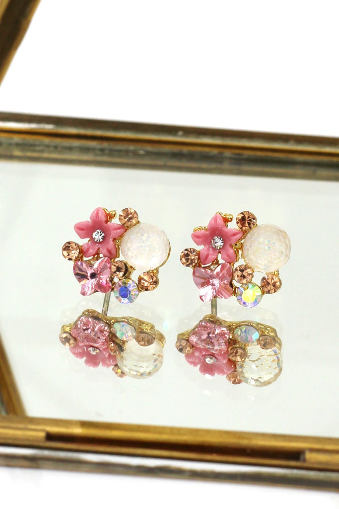 cute pink crystal earrings necklace set