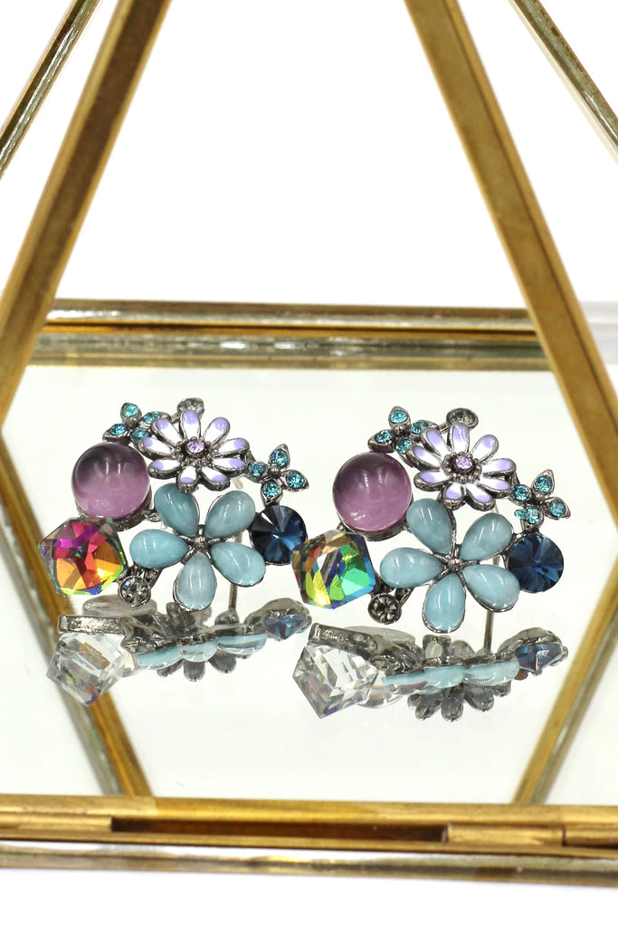 noble blue crystal flower necklace earring set