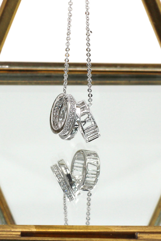 lady circle crystal silver necklace