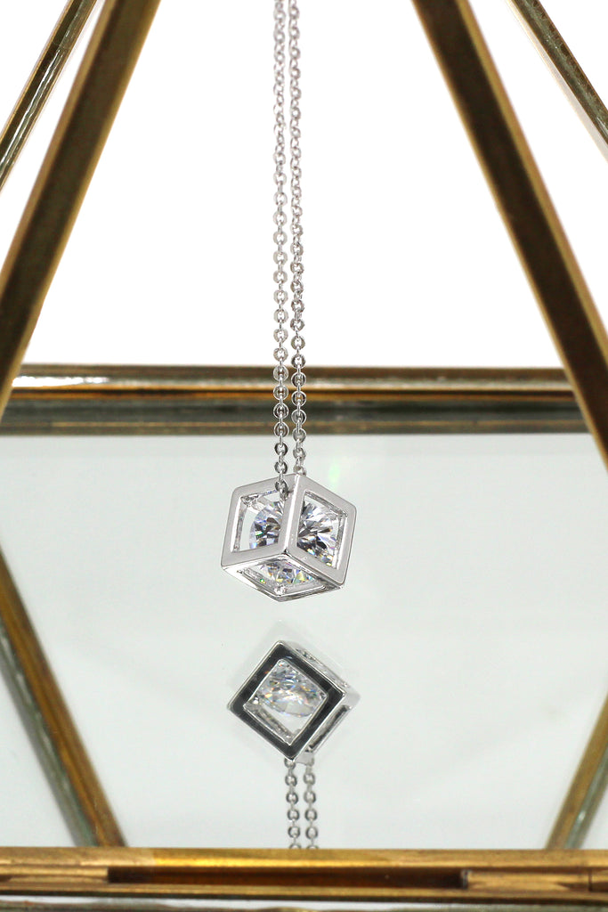 cube crystal silver necklace