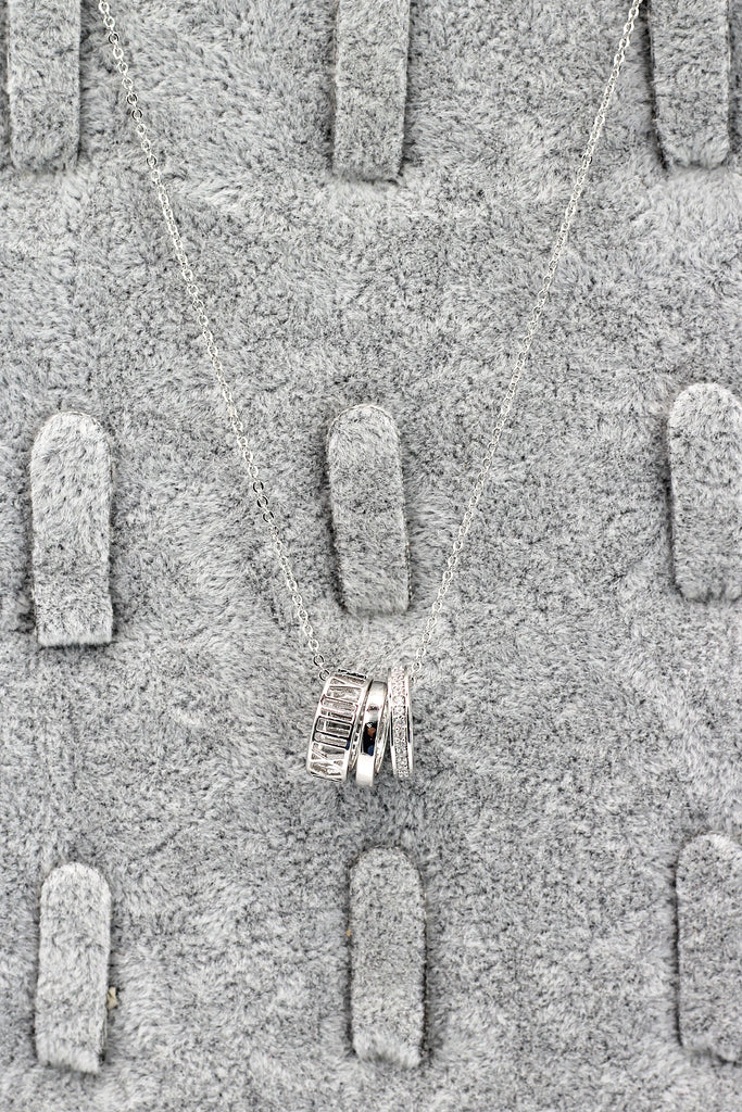 lady circle crystal silver necklace