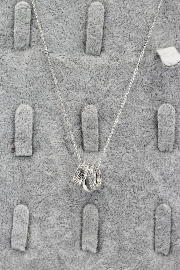 lady circle crystal silver necklace