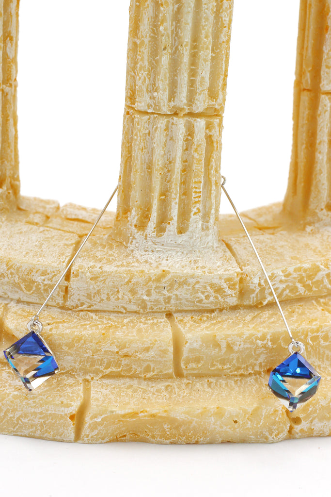 square blue crystal wire earrings
