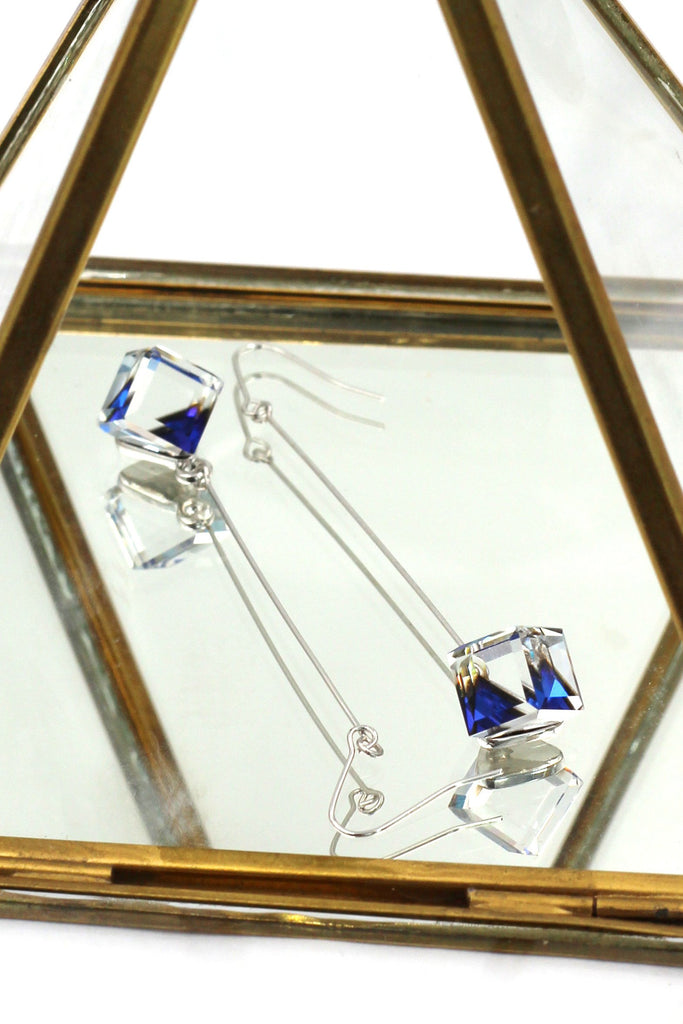blue necklace earrings ring trio
