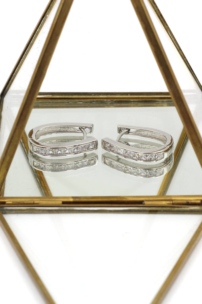 Silver u crystal earrings