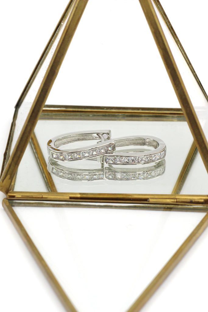 Silver u crystal earrings