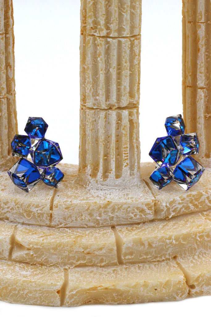 fashion blue crystal square earrings necklace set