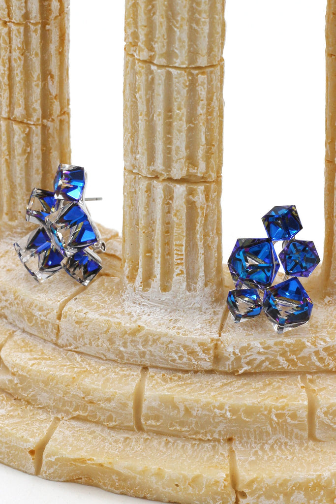 fashion blue crystal square earrings necklace set