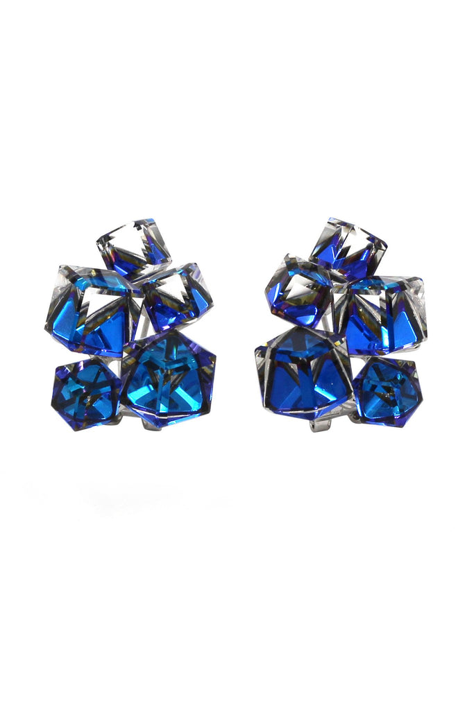 fashion blue crystal square earrings necklace set