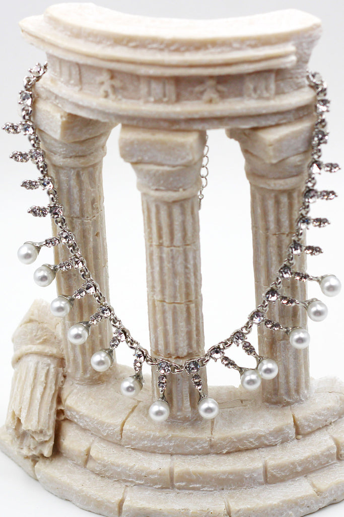 silver pearl crystal necklace