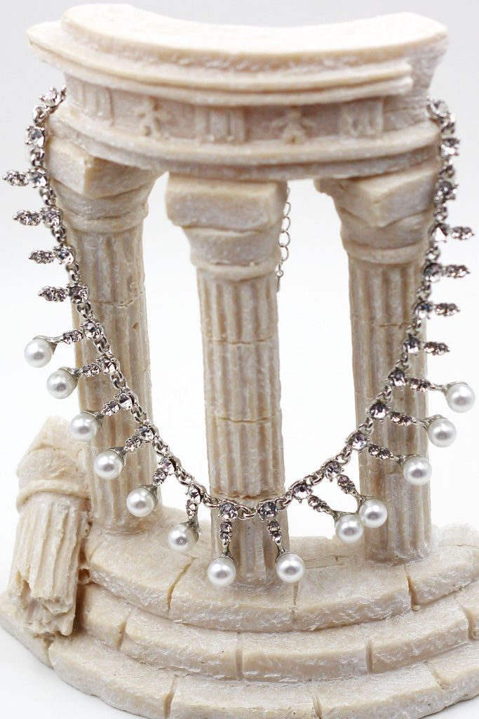 Small pearl crystal necklace earring set