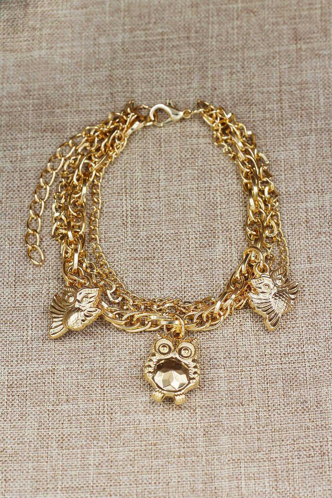 Fashion gold owl earrings bracelet set
