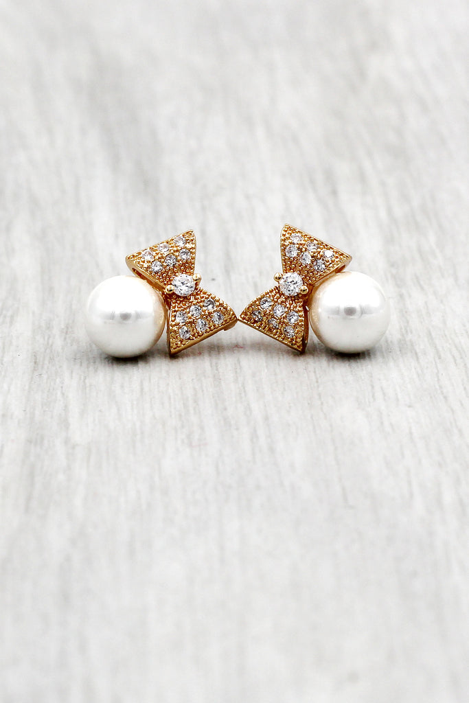 mini cute bow pearl earrings