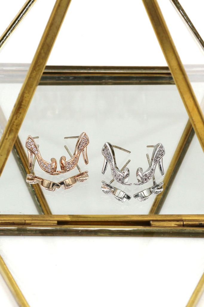 mini heeled shoes crystal earrings