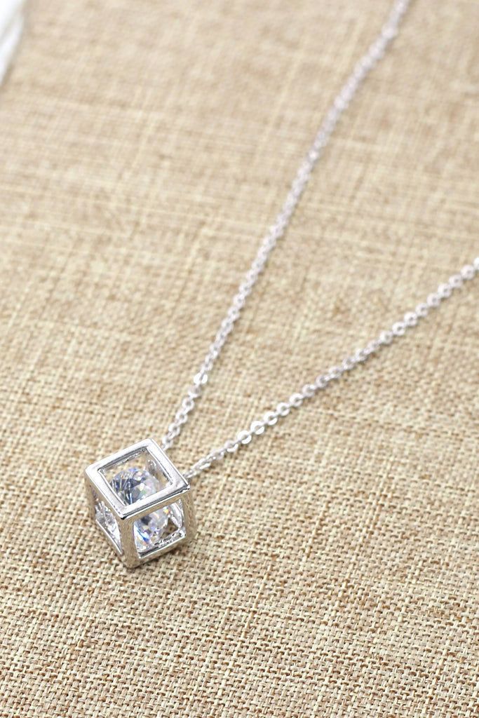 cube crystal silver necklace