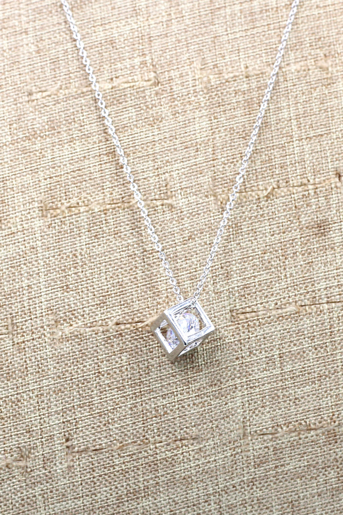 cube crystal silver necklace