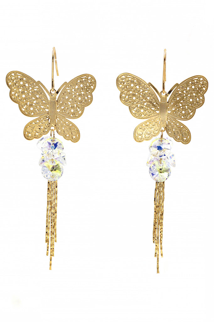 butterfly fringe swarovski crystal earrings