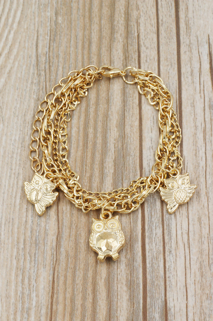Fashion gold owl earrings bracelet set