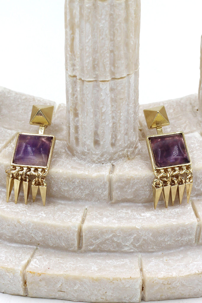 square crystal golden earrings