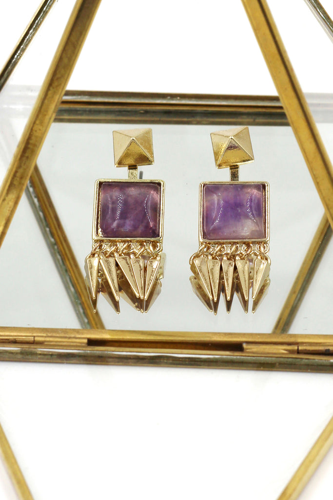 square crystal golden earrings