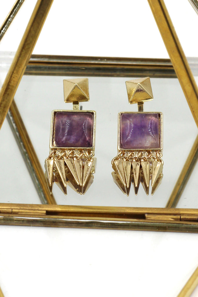 square crystal golden earrings