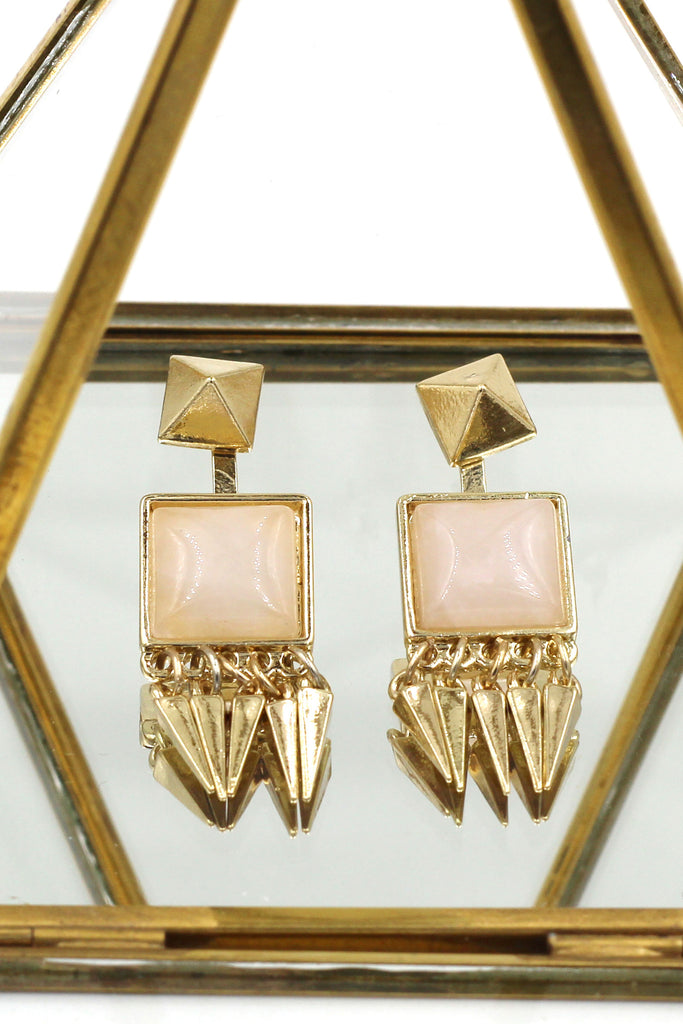 square crystal golden earrings