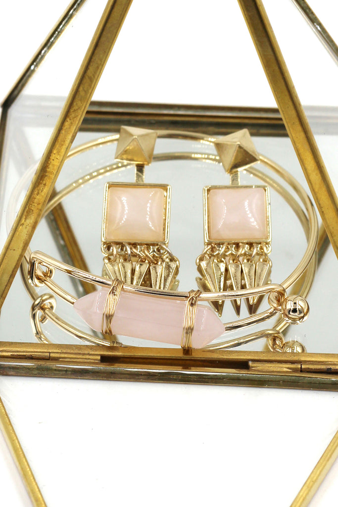 fashion crystal golden bracelet earrings sets
