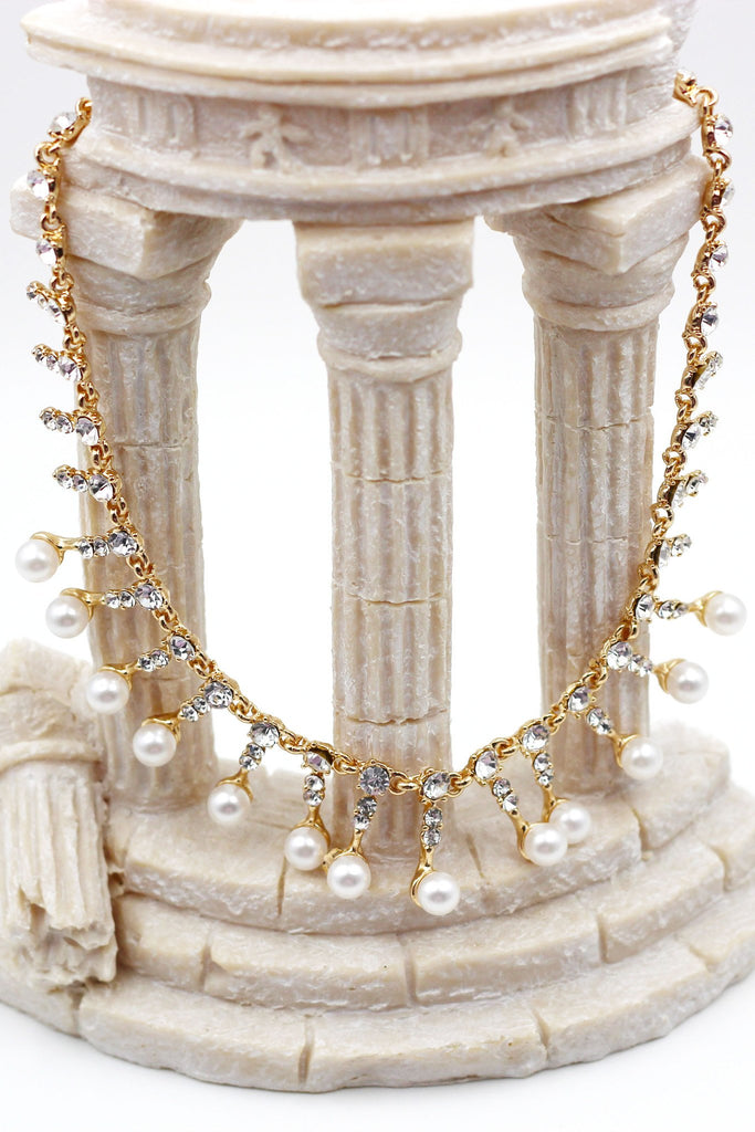 Small pearl crystal necklace earring set